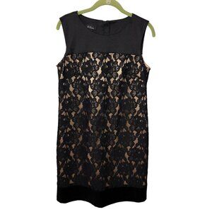 AGB Size 10 Dress Black Lace Beige Sleeveless Exposed Zipper Shift Party Holiday